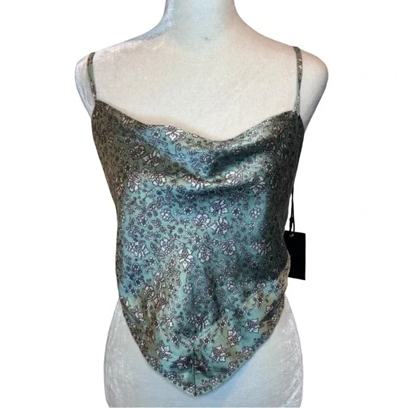Japna Floral Satin Scarf  Top Size L NWT - Picture 1 of 10